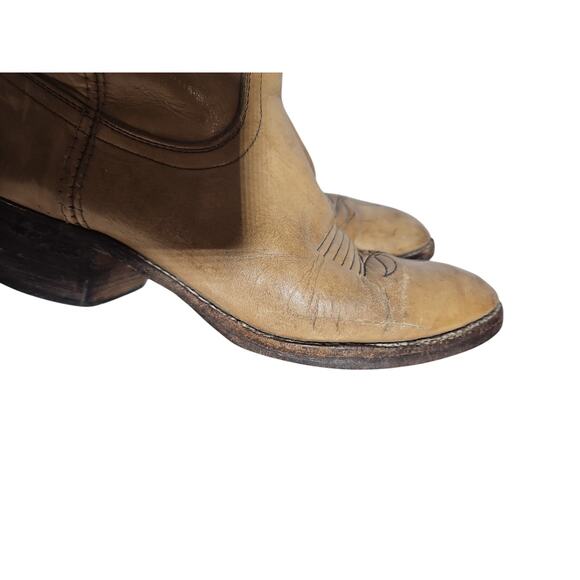Mens Vintage Dingo Tan Leather Cowboy Boots Wood Heel Sz 9.5 D Western Rugged main image 13
